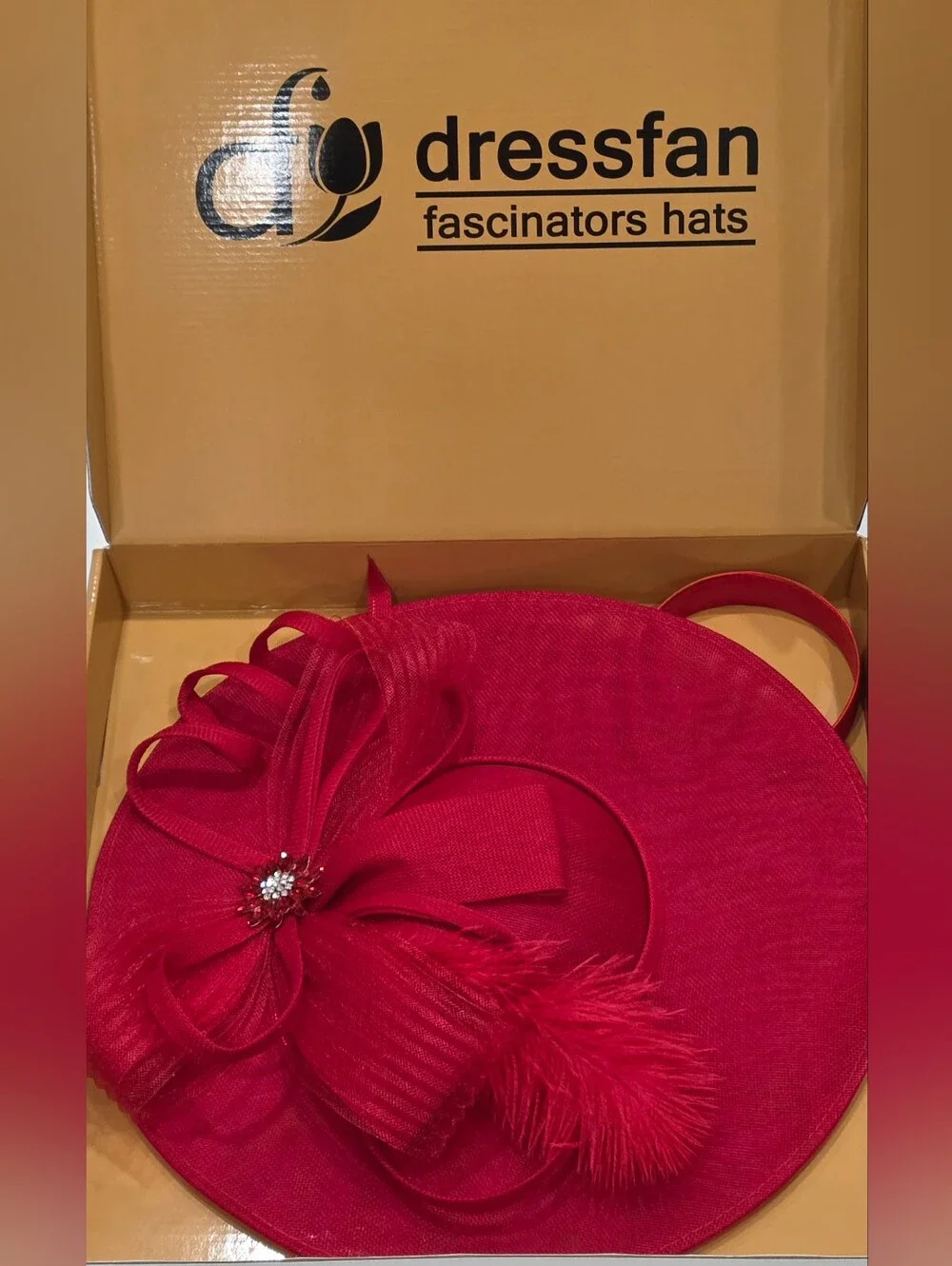 Women's Red Fascinator Hat Wide Brim Kentucky Derby Church Wedding Tea Party